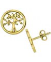 Macy's Cubic Zirconia Tree Disc Openwork Stud Earrings In 14k Gold-plated Sterling Silver In Gold