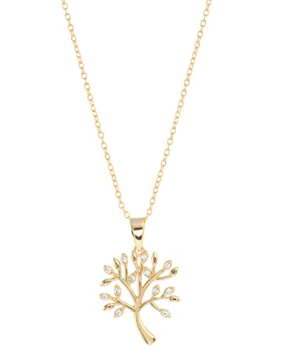 Macy's Cubic Zirconia Tree Of Life Pendant Necklace (1/4 Ct. T.w.) In 14k Gold Over Sterling Silver