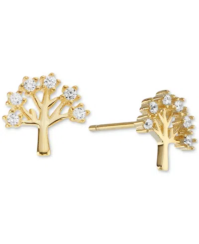 Macy's Cubic Zirconia Tree Stud Earrings (1/3 Ct. T.w.) In 14k Gold Over Sterling Silver