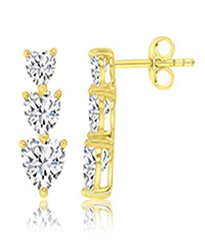 Macy's Cubic Zirconia Triple Heart Stud Earrings In 14k Yellow Gold Over Sterling Silver
