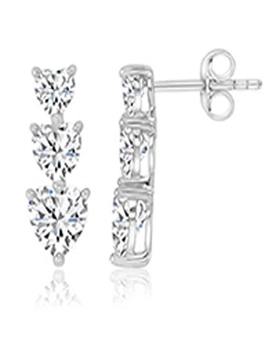 Macy's Cubic Zirconia Triple Heart Stud Earrings In Rhodium Over Sterling Silver In Metallic