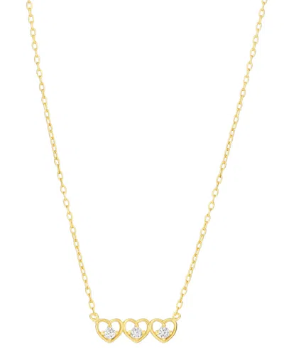 Macy's Cubic Zirconia Triple Open Heart Necklace (0.06 Ct. T.w.) In 14k Gold Over Sterling Silver (also In 