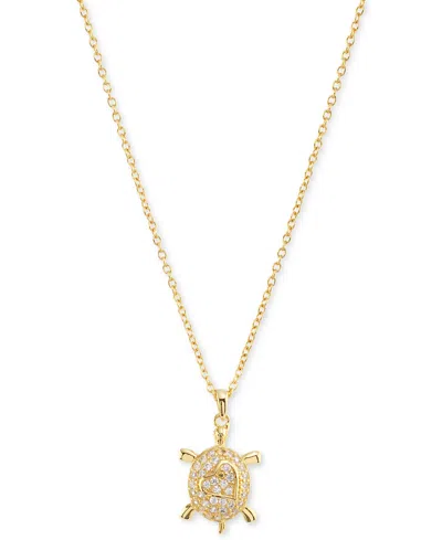 Macy's Cubic Zirconia Turtle Pendant Necklace (3/8 Ct. T.w.) In 14k Gold Over Sterling Silver