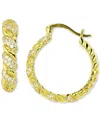 Macy's Cubic Zirconia Twist Small Hoop Earrings In 14k Gold-plated Sterling Silver, 0.87" In Gold