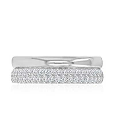Macy's Cubic Zirconia Two-row Ring In Rhodium Over Sterling Silver In Orange