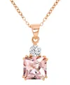 Macy's Cubic Zirconia Two-stone 18" Pendant Necklace In 14k Rose Gold-plated Sterling Silver In Pink