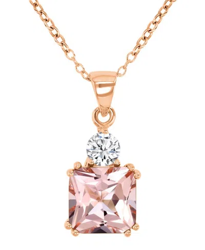 Macy's Cubic Zirconia Two-stone 18" Pendant Necklace In 14k Rose Gold-plated Sterling Silver In Pink