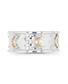 Macy's Cubic Zirconia Two Tone Hammered Crescent Moons Ring In Silver