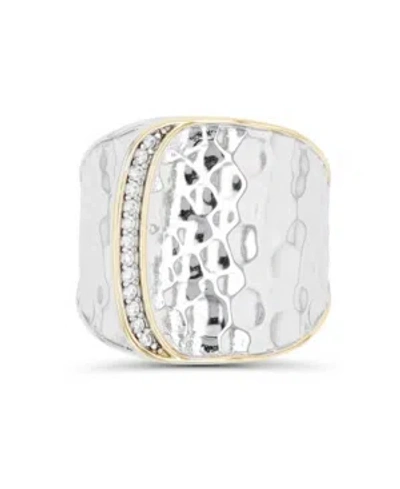 Macy's Cubic Zirconia Two Tone Hammered Overlapped Ring In White