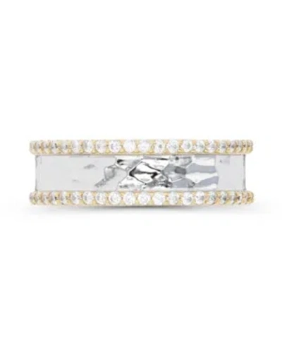Macy's Cubic Zirconia Two Tone Hammered Ring In White