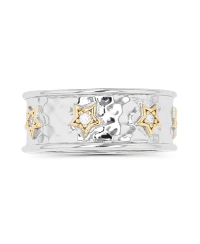 Macy's Cubic Zirconia Two Tone Hammered Stars Ring In Silver