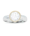 Macy's Cubic Zirconia Two Tone Milgrain Bezel Set Hammered Ring In White