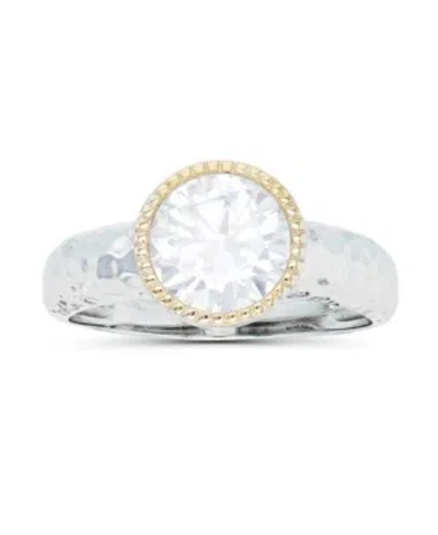 Macy's Cubic Zirconia Two Tone Milgrain Bezel Set Hammered Ring In White