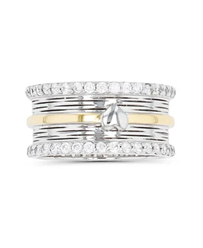 Macy's Cubic Zirconia Two Tone Polished Heart Paved Ring In Silver