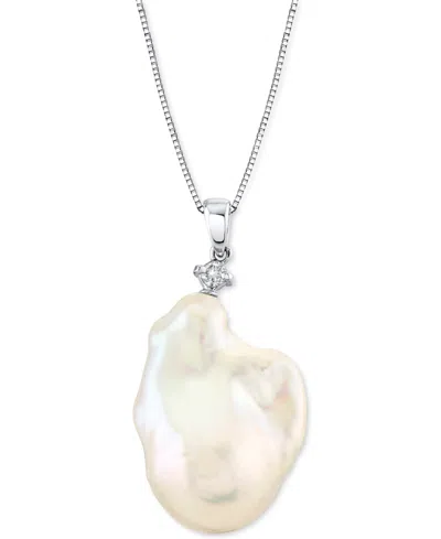 Macy's Cultured Baroque Freshwater Pearl (14-16mm) & Diamond (1/10 Ct. T.w.) 18" Pendant Necklace In 14k Wh In White Gold