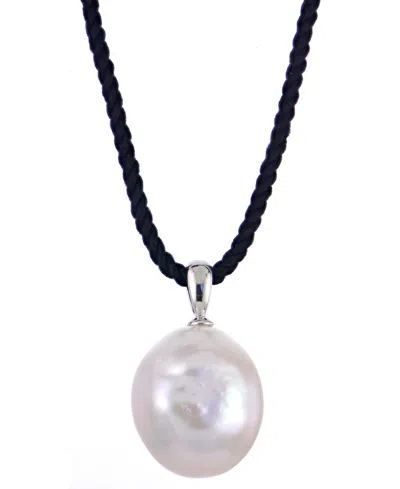 Macy's Cultured Baroque Pearl (12-13mm) Black Cord Necklace In Sterling Silver In Blue