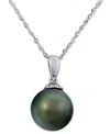 Macy's Cultured Black Peacock Tahitian Pearl (10mm) Pendant Necklace In 14k White Gold, 16" + 2" Extender In Black