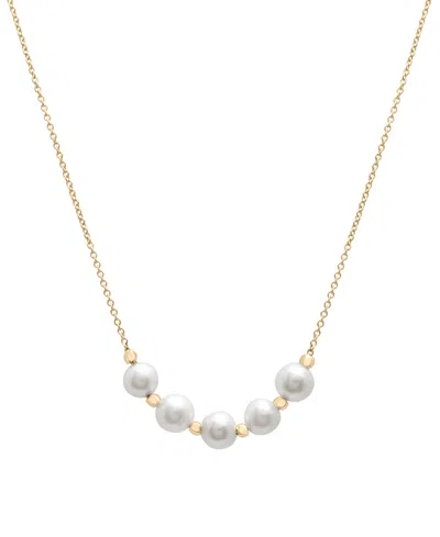 Macy's Cultured Freshwater (5mm) & Gold Bead 18" Collar Necklace In 14k Gold In White