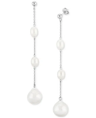 Macy's Cultured Freshwater Baroque Pearl (12mm And 8 X 6mm) Linear Drop Earrings In 14k Gold In Metallic