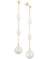 Macy's Cultured Freshwater Baroque Pearl (12mm And 8 X 6mm) Linear Drop Earrings In 14k Gold In Gold