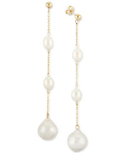 Macy's Cultured Freshwater Baroque Pearl (12mm And 8 X 6mm) Linear Drop Earrings In 14k Gold