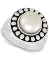 Macy's Cultured Freshwater Button Pearl (10mm) Framed Ring In Sterling Silver In Silver