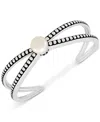 Macy's Cultured Freshwater Pearl (10-1/2mm) X Cuff Bangle Bracelet In Sterling Silver In Silver