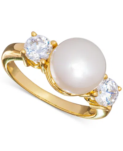 Macy's Cultured Freshwater Pearl (10mm) & Cubic Zirconia Ring In 18k Gold-plated Sterling Silver