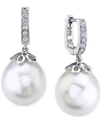 Macy's Cultured Freshwater Pearl (10mm) & Diamond (1/10 Ct. T.w.) Drop Earrings In 14k White Gold