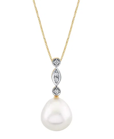 Macy's Cultured Freshwater Pearl (10mm) & Diamond Accent 18" Pendant Necklace In 14k Gold In White
