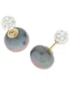 Macy's Cultured Freshwater Pearl (11mm) And Cubic Zirconia Reversible Front And Back Earrings In 14k Gold In Black