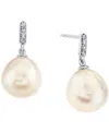 Macy's Cultured Freshwater Pearl (11mm) & Diamond Accent Drop Earrings In 10k White Gold In White Gold