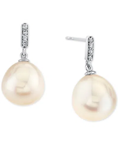 Macy's Cultured Freshwater Pearl (11mm) & Diamond Accent Drop Earrings In 10k White Gold