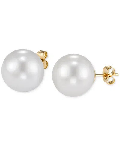 Macy's Cultured Freshwater Pearl (12-13mm) Stud Earrings In 14k Yellow Gold In White