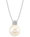 Shop Macy's Cultured Freshwater Pearl (12mm) & Diamond (1/8 Ct. T.w.) 18" Pendant Necklace In 14k White Gold
