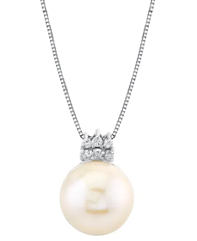 Macy's Cultured Freshwater Pearl (12mm) & Diamond (1/8 Ct. T.w.) 18" Pendant Necklace In 14k White Gold