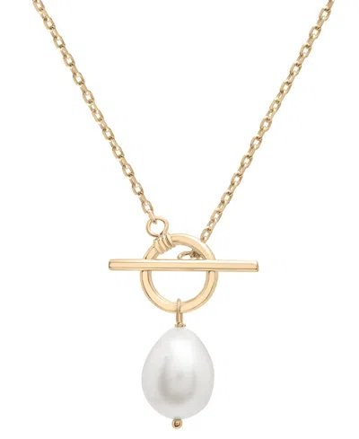 Macy's Cultured Freshwater Pearl (14 X 12mm) 16" Toggle Necklace In 14k Gold-plated Sterling Silver In Gold Over Silver