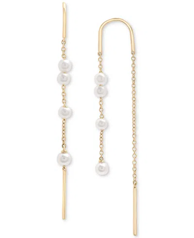 Macy's Cultured Freshwater Pearl (3mm) Pull-through Threader Earrings In 14k Gold In Yellow Gold