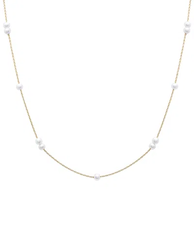 Macy's Cultured Freshwater Pearl (3mm) Station 17" Collar Necklace In 14k Gold-plated Sterling Silver In Gold Over Silver
