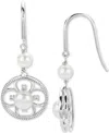 Macy's Cultured Freshwater Pearl (4-6mm) & Lab-created White Sapphire (1/10 Ct. T.w.) Flower Drop Earrings In Sterling Silver