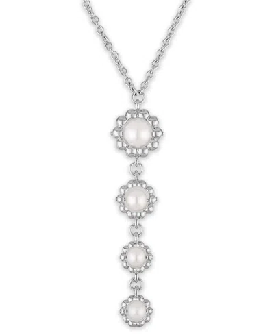 Macy's Cultured Freshwater Pearl (4.5-6.5mm) Flower Drop Y-necklace In Sterling Silver In Metallic