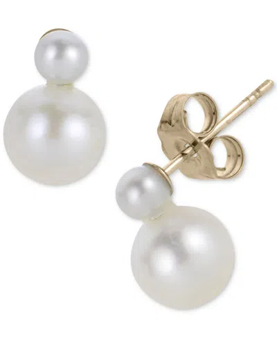 Macy's Cultured Freshwater Pearl (4mm 8mm) Earrings In 10k Yellow Gold In White