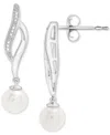 Macy's Cultured Freshwater Pearl (4mm) & Diamond Accent Swirl Drop Earrings In Sterling Silver