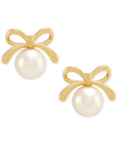 Macy's Cultured Freshwater Pearl (5-1/2-6mm) Bow Stud Earrings In 10k Yellow Gold In White
