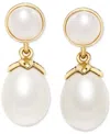 Macy's Cultured Freshwater Pearl (5mm & 8-1/2 X 7-1/2mm) Tear-shape Drop Earrings In 14k Gold-plated Sterli In Gold Over Silver