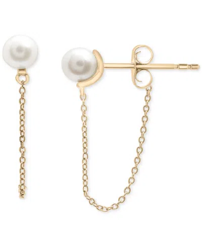 Macy's Cultured Freshwater Pearl (5mm) & Chain Front To Back Drop Earrings In 10k Gold In White