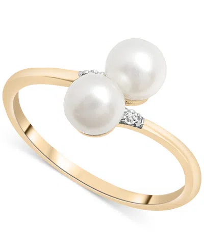 Macy's Cultured Freshwater Pearl (5mm) & Diamond Accent Bypass Ring In 10k Gold In White