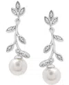 Macy's Cultured Freshwater Pearl (5mm) & Diamond Accent Vine Drop Earrings In Sterling Silver In Silver