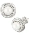 Macy's Cultured Freshwater Pearl (5mm) Love Knot Stud Earrings In 14k Gold In Metallic