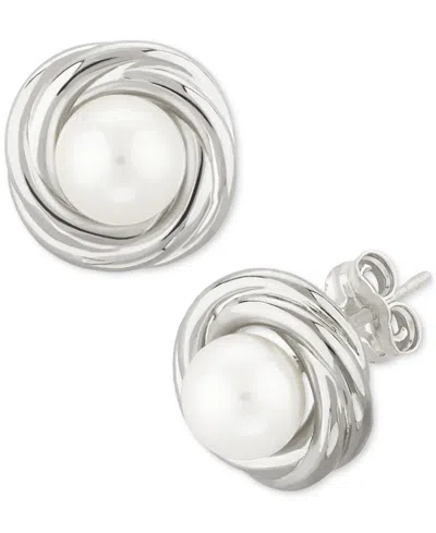 Macy's Cultured Freshwater Pearl (5mm) Love Knot Stud Earrings In 14k Gold In Metallic